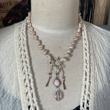 Load image into Gallery viewer, SALE Pale Pink Flawless Freshwater Pearl, Opal and Rose Quartz short Y Necklace