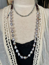 Load image into Gallery viewer, SALE Versatile Length Silver Teardrop Edison Pearl Leather Necklace