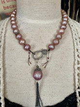 Load image into Gallery viewer, SALE Rare Large Pink Dragon scale Edison Pearl Pave Diamond Necklace