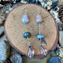 Load image into Gallery viewer, Freshwater Pearls, Labradorite and high quality Pink Amethyst Sterling silver Dangle Earrings