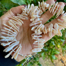 Load image into Gallery viewer, SALE Blush Pink Freshwater Biwa Pearl Topaz and Aqua Necklace