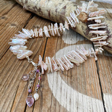 Load image into Gallery viewer, Blush Pink Freshwater Biwa Pearl Rubies and Pink Tourmaline Necklace
