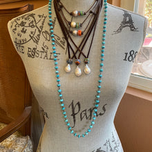 Load image into Gallery viewer, SALE Leather Orange Turkish Glass Bead Edison pearl choker Necklace