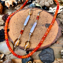 Load image into Gallery viewer, SALE Long Beaded Stick Pearl Carnelian Topaz Earrings
