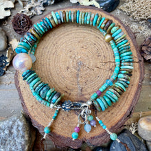 Load image into Gallery viewer, Turquoise Heishi Pearl and Gemstone Sterling Flower Lobster clasp