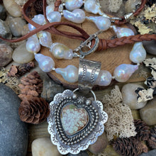 Load image into Gallery viewer, SALE Baroque Pearl Leather Necklace with Heart Pendant Versatile length