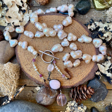 Load image into Gallery viewer, SALE Pale Pink Flawless Freshwater Pearl, Opal and Rose Quartz short Y Necklace