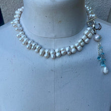 Load image into Gallery viewer, Freshwater Peanut Pearl Sterling Silver with Topaz Dangle Necklace