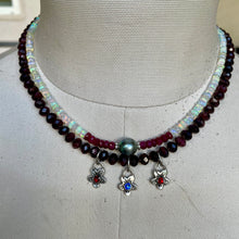 Load image into Gallery viewer, Faceted Garnet with Artisan sterling Flowers Short Necklace
