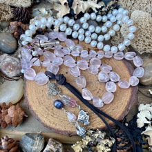 Load image into Gallery viewer, SALE Long or short Rose Quartz White Pearl Necklace