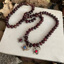 Load image into Gallery viewer, Faceted Garnet with Artisan sterling Flowers Short Necklace
