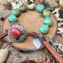 Load image into Gallery viewer, Natural Turquoise Nuggets Custom Sonoran Sunrise Chrysocolla Sterling button
