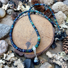 Load image into Gallery viewer, Petite Black Opal necklace with baroque Tahitian Pearl Pendant