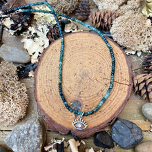 Load image into Gallery viewer, Petite Kyanite Faceted Beaded Short Evil Eye Necklace
