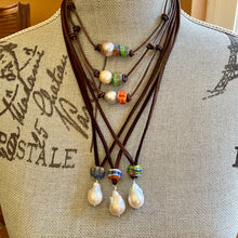 Load image into Gallery viewer, SALE Leather Orange Turkish Glass Bead Edison pearl choker Necklace