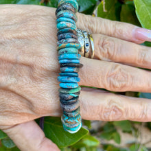 Load image into Gallery viewer, SALE Blue Turquoise Heishi Custom Royston Ribbon Turquoise Button Bracelet