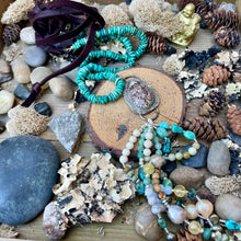 Load image into Gallery viewer, Turquoise and gemstone fringe necklace with turquoise and leather neckline