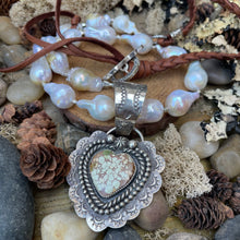 Load image into Gallery viewer, SALE Baroque Pearl Leather Necklace with Heart Pendant Versatile length