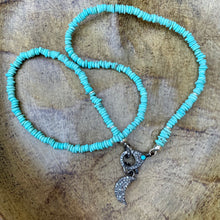 Load image into Gallery viewer, Petite Sleeping Beauty Turquoise Pave Diamond Crescent Moon Necklace