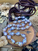 Load image into Gallery viewer, SALE Versatile Length Silver Teardrop Edison Pearl Leather Necklace