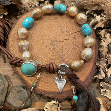 Load image into Gallery viewer, Golden Edison Pearls Custom Triple Turquoise Nugget Sterling Button Bracelet