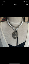 Load image into Gallery viewer, Chunky White Freshwater Pearls Crest/shield necklace