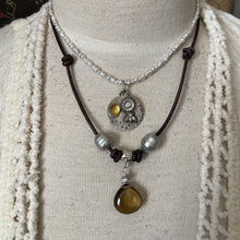 Load image into Gallery viewer, Leather Artisan Silver Whiskey Quartz Briolette Necklace