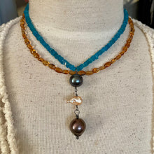 Load image into Gallery viewer, Neon Apatite Edison and Keshi Pearl Drop Necklace Beaded Short Necklace