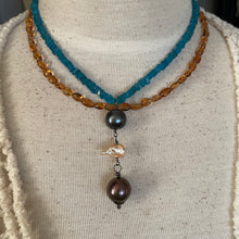 Load image into Gallery viewer, Neon Apatite Edison and Keshi Pearl Drop Necklace Beaded Short Necklace