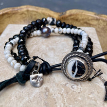 Load image into Gallery viewer, Triple Layer Pearl, Black Onyx and White Buffalo with White Buffalo Sterling Button