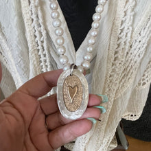 Load image into Gallery viewer, Luminous White Freshwater Pearls with custom artisan Angel/Heart Pendant