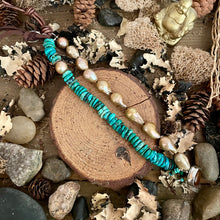 Load image into Gallery viewer, Double Strand Golden Bronze Edison Drop Pearls Blue Turquoise Citrine Button Bracelet