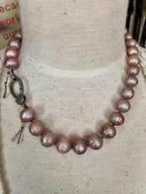 Load image into Gallery viewer, SALE Rare Large Pink Dragon scale Edison Pearl Pave Diamond Necklace
