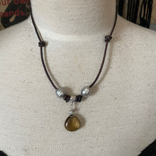 Load image into Gallery viewer, Leather Artisan Silver Whiskey Quartz Briolette Necklace