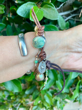 Load image into Gallery viewer, Golden Bronze Edison Pearls Custom GreenTurquoise Button Bracelet