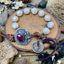 Load image into Gallery viewer, SALE Luminous White Edison Pearls Custom Ruby Button Bracelet