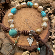 Load image into Gallery viewer, Golden Edison Pearls Custom Triple Turquoise Nugget Sterling Button Bracelet