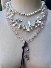 Load image into Gallery viewer, Long or short Rose Quartz White Pearl Necklace