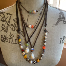 Load image into Gallery viewer, SALE Leather Orange Turkish Glass Bead Edison pearl choker Necklace