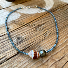 Load image into Gallery viewer, Devil Aquamarine Tahitian Pearl Hawaiian Seashell Necklace