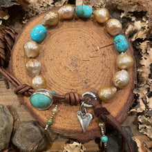 Load image into Gallery viewer, Golden Edison Pearls Custom Triple Turquoise Nugget Sterling Button Bracelet
