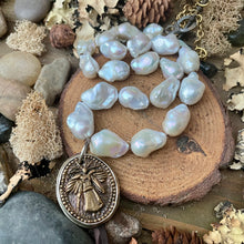 Load image into Gallery viewer, SALE Luminous White Baroque Pearls with Custom artisan Angel/Heart Pendant