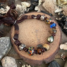 Load image into Gallery viewer, Tahitian Pearl, Artisan Lampwork Bead Leather Bracelet