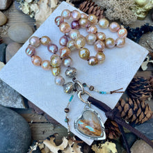 Load image into Gallery viewer, Natural Metallic Edison Pearl Sterling Necklace with custom Royston Ribbon Heart
