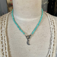 Load image into Gallery viewer, Petite Sleeping Beauty Turquoise Pave Diamond Crescent Moon Necklace