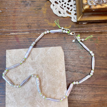 Load image into Gallery viewer, Luminous White Stick and Round Pearls Lime Green knotted Necklace

