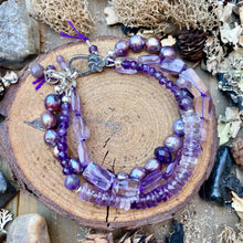 Load image into Gallery viewer, Triple Layer purple Edison Pearl and Amethyst Floral Sterling Lobster clasp
