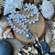 Load image into Gallery viewer, Luminous Natural Freshwater Rice Pearls with custom artisan mabe pearl pendant
