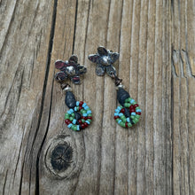 Load image into Gallery viewer, Sterling Silver Flower Posts, petite bead dangle earrings
