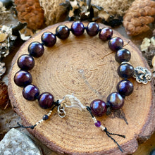 Load image into Gallery viewer, Single row Piano Black Freshwater Pearls with Sterling Angel Wing Clasp and Fleur de Lis
